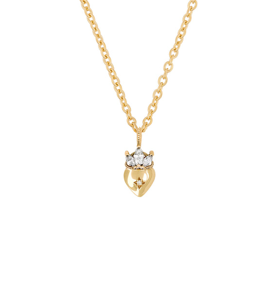 Front view of the Claddagh North Star Diamond Gold Necklace in 14k gold, featuring a Claddagh motif set with a diamond.