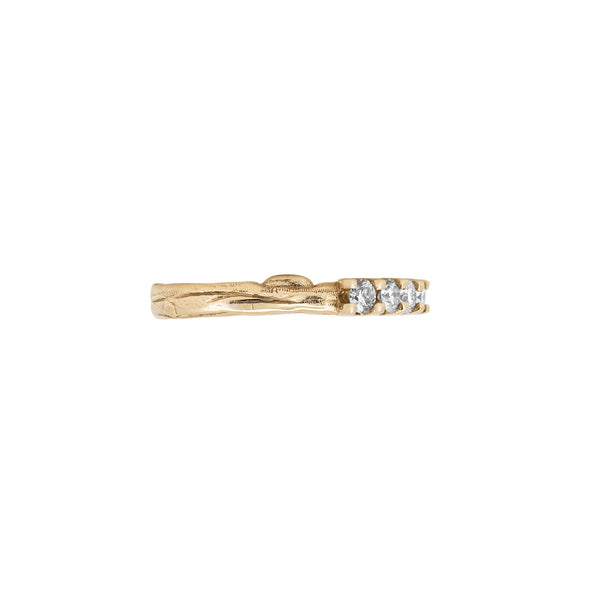 Alternative view of Side profile of the Forever Diamond Eternity Ring in 14k solid gold, showcasing the intricate twig band and half eternity setting.