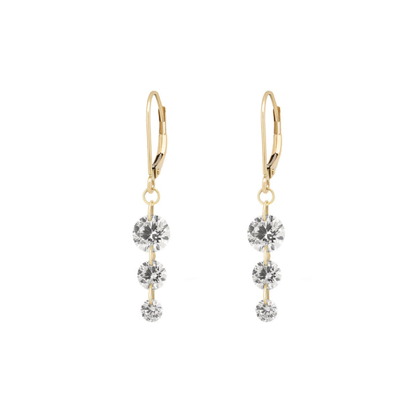 Front view of the Raindrop Diamond Earrings in 14k gold, featuring a cluster of tiny diamonds shaped like a raindrop.