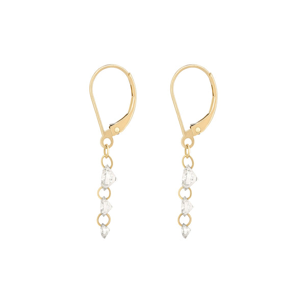 Alternative view of Angled view of the Raindrop Diamond Earrings in 14k gold, showcasing the delicate setting and gold post.