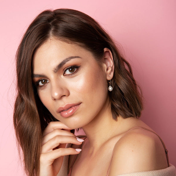 On-body view of Teardrop Pearl Earrings - 14k Gold