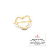 Thumbnail of Front view of the I Carry Your Heart Limited Edition Ring in 14k solid gold, a polished band ring with a small, intricate heart motif.