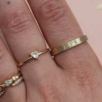 On-body shot of A Moment In Time - 14k White Gold Engraved Coordinate Ring