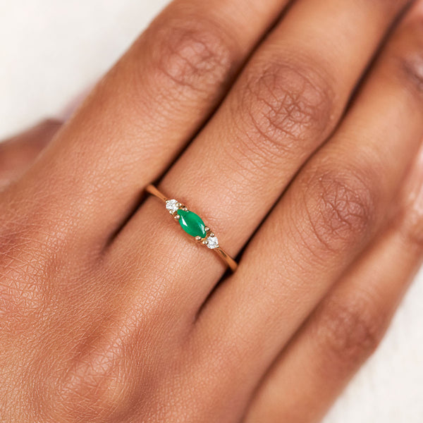 On-body view of Daydreamer Ring Marquise Emerald & Diamond Ring - 14k Polished Gold
