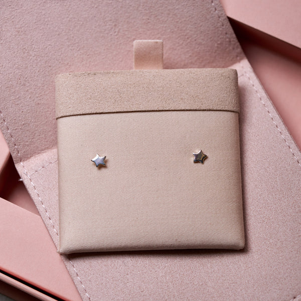 Alternative view of Close-up of the Sterling Silver Star Stud Earrings, highlighting the star shape.