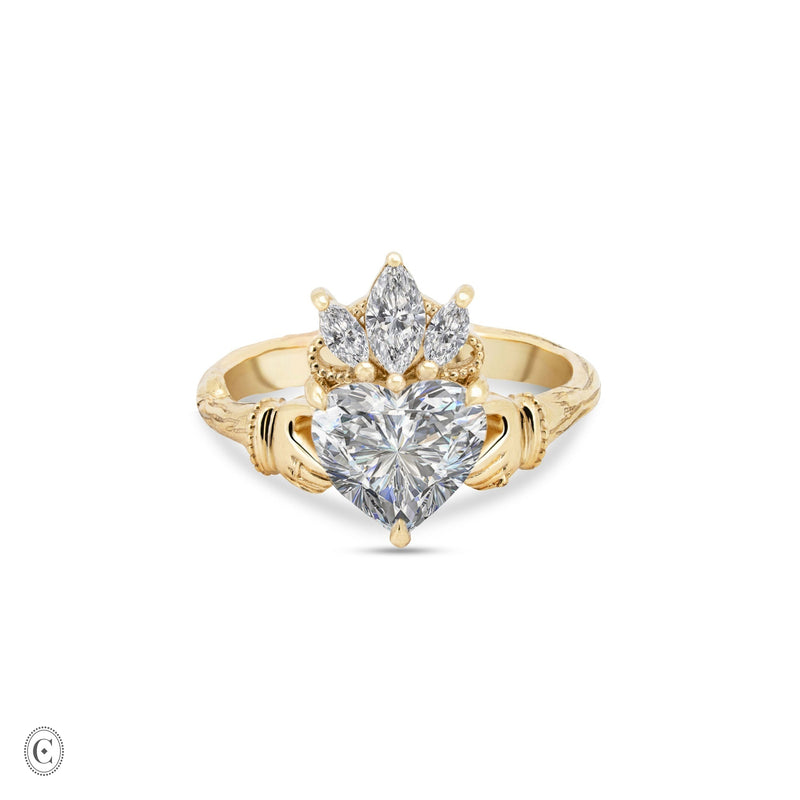 Claddagh 2ct Heart Cut Diamond Engagement Ring - 14k Gold