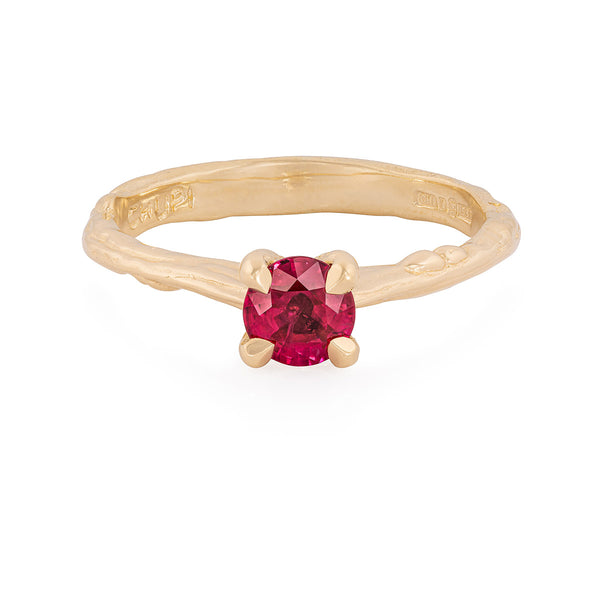 On-body shot of Darling 0.5ct Ruby Engagement Ring - 14k Gold Twig Band