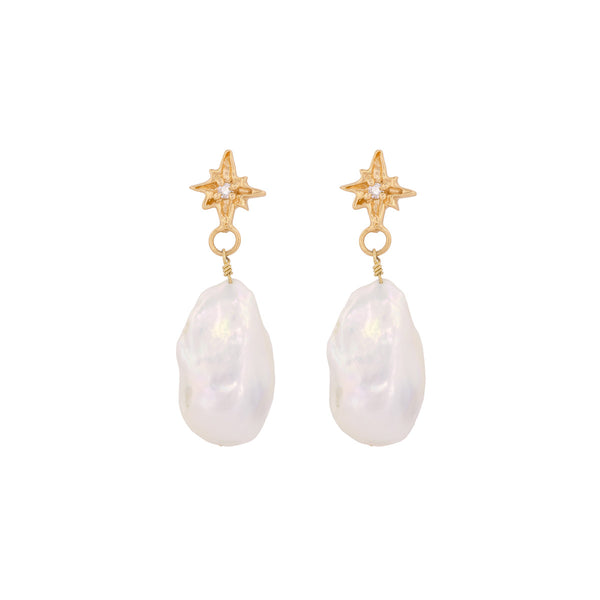 Lost Without You Diamond & Baroque Pearl Earrings - 14k Gold