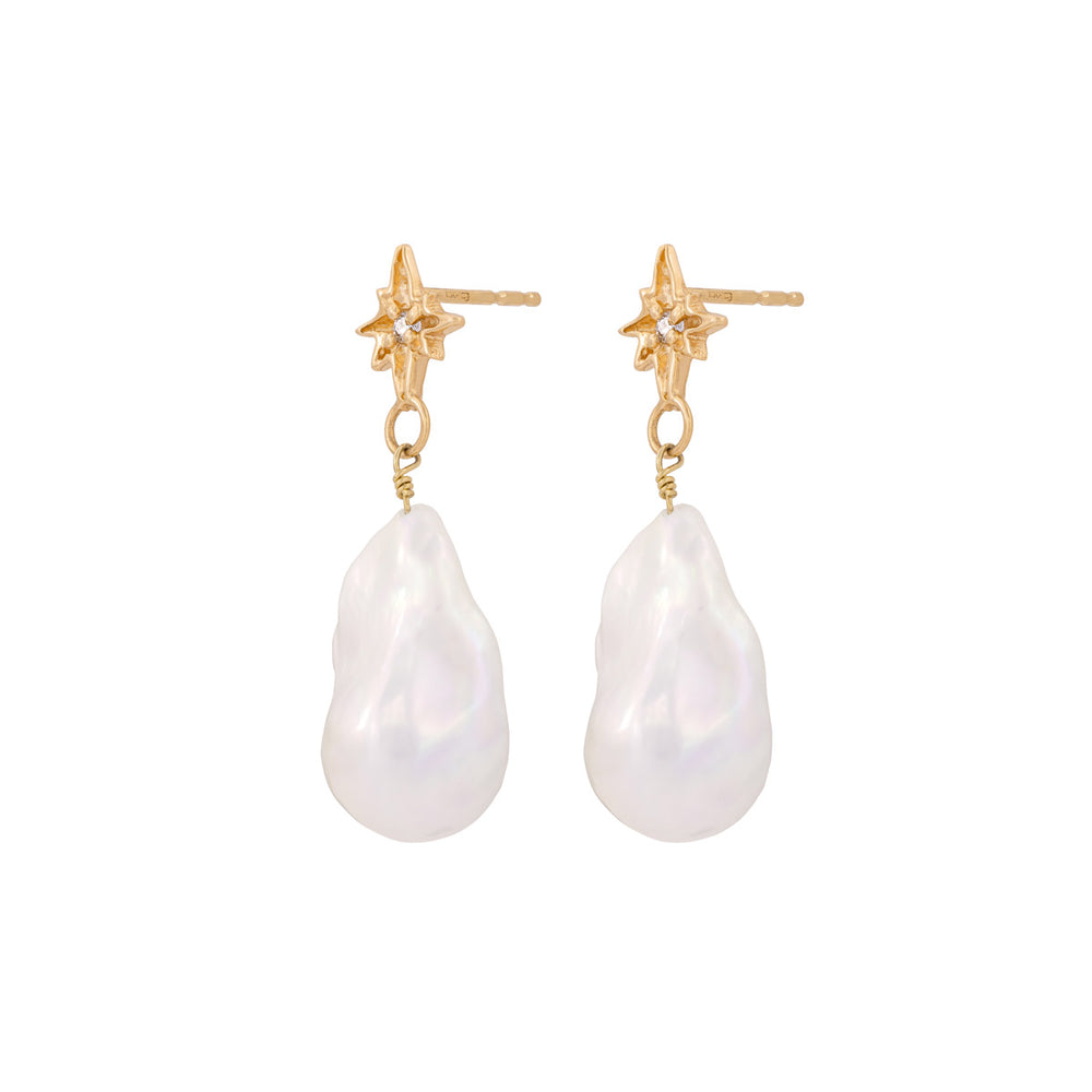Lost Without You Earrings - 14k Gold Diamond & Baroque Pearl Earrings