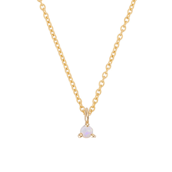 Alternative view of Front view of the Lucky Star Birthstone Necklace in 14k gold, featuring an Opal birthstone set in a star pendant.
