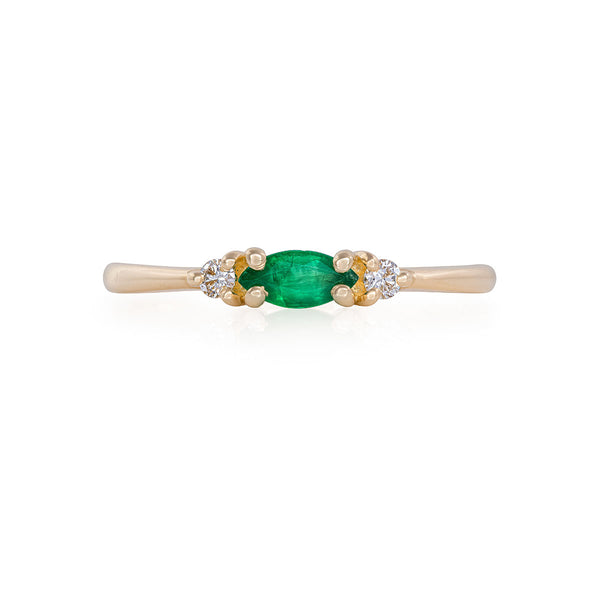 Daydreamer Polished Gold Marquise Emerald Diamond Ring