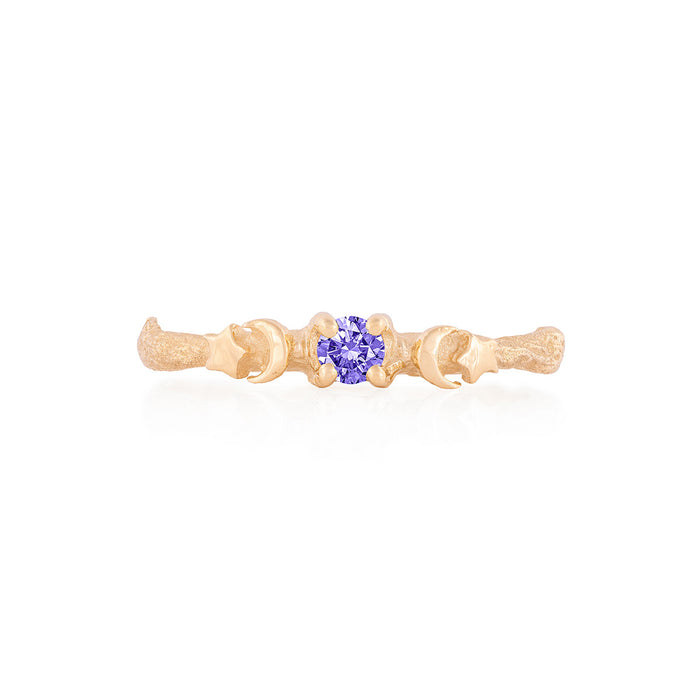 Sun, Moon & Stars Ring - 14k Polished Gold Tanzanite Ring