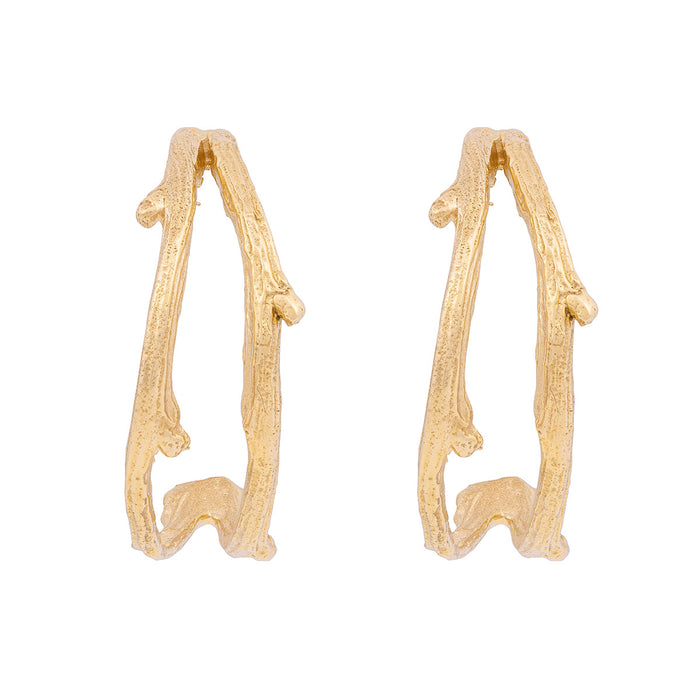 On-body shot of You & Me Hawthorn Double Twig Hoop Earrings - 14k Gold
