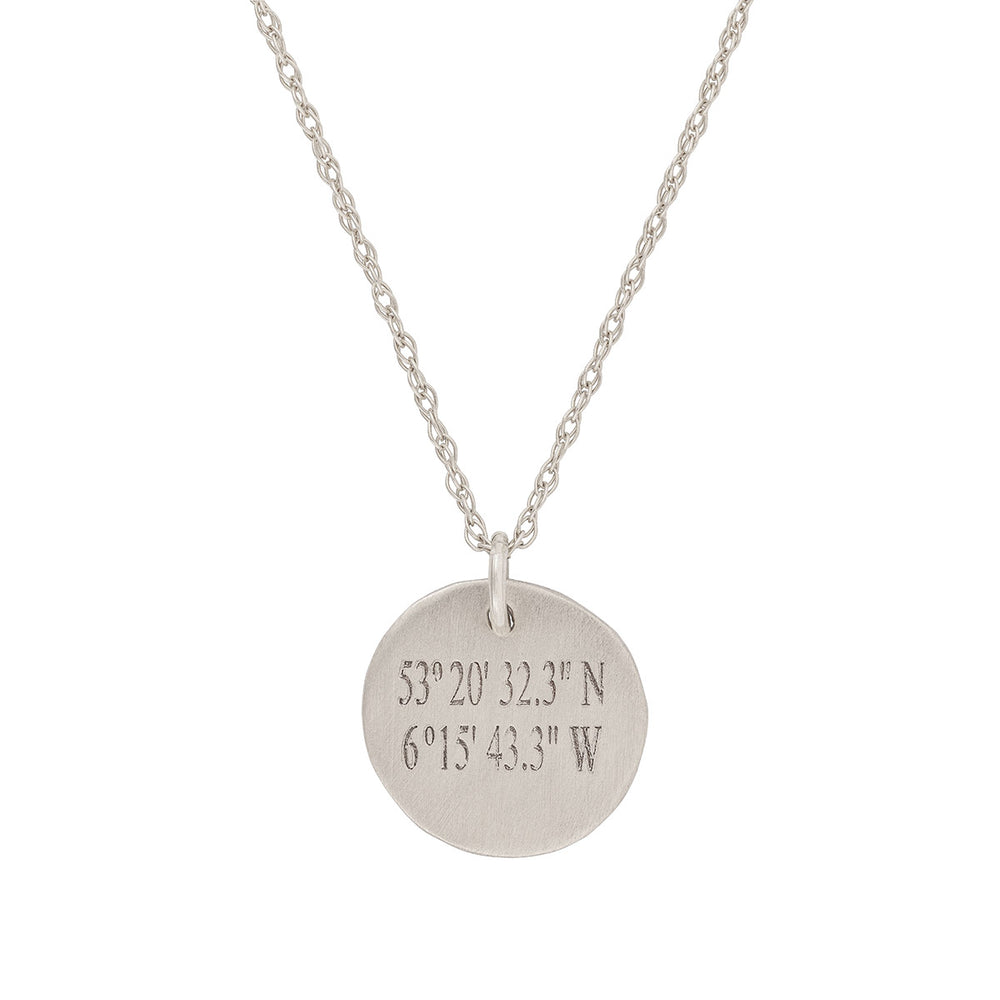 A Moment In Time - 14k White Gold Engraved Coordinate Necklace