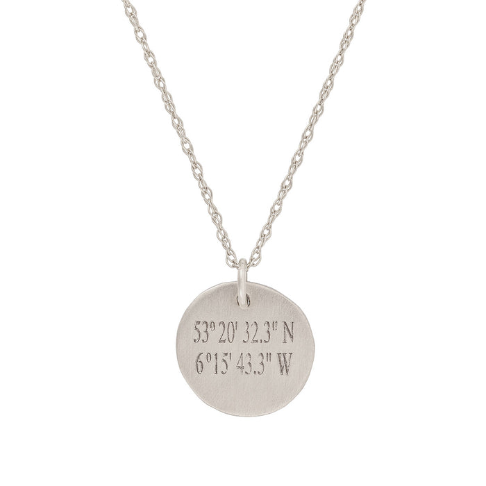 A Moment In Time - 14k White Gold Engraved Coordinate Necklace