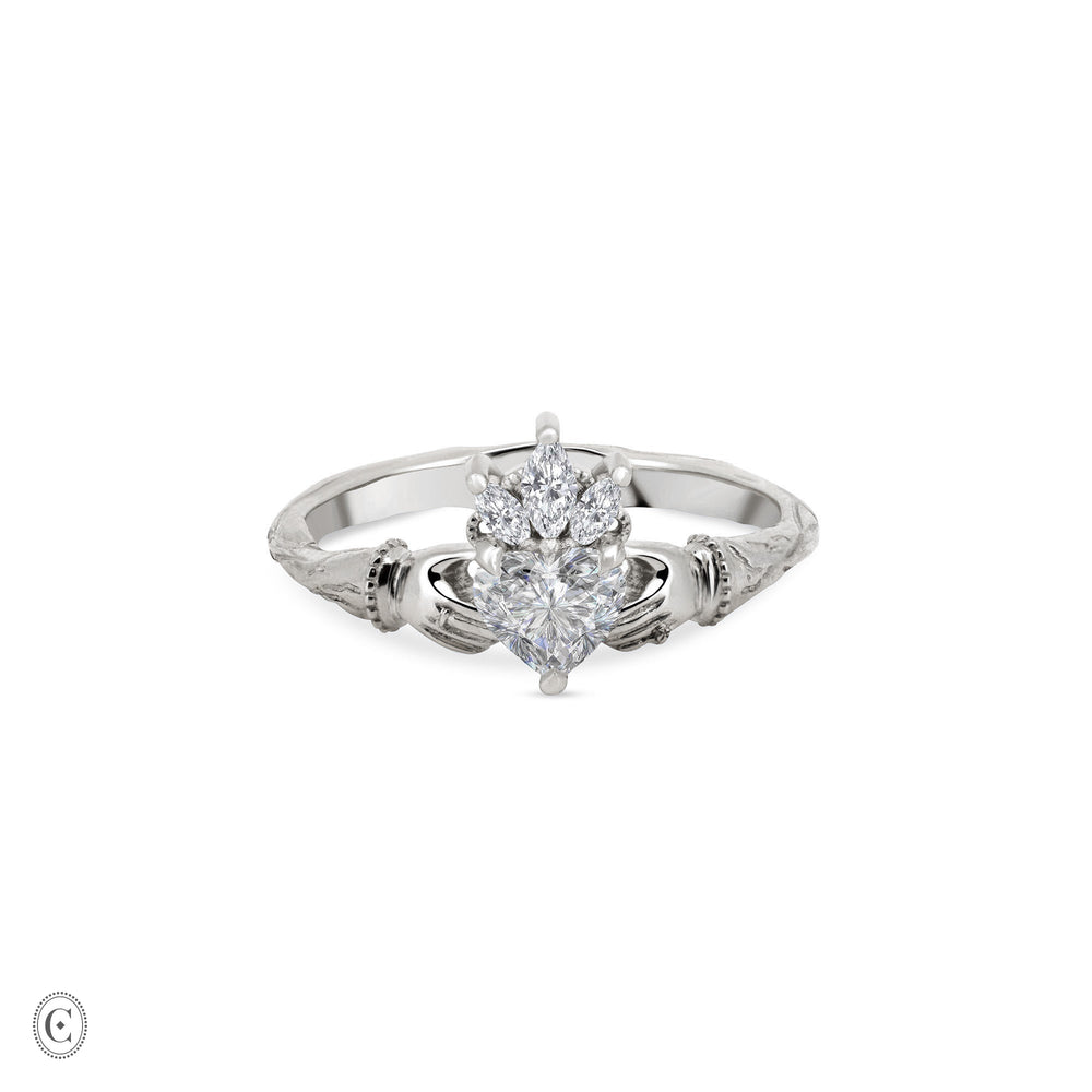 Claddagh 0.5ct Heart Cut Diamond Engagement Ring - 14k White Gold