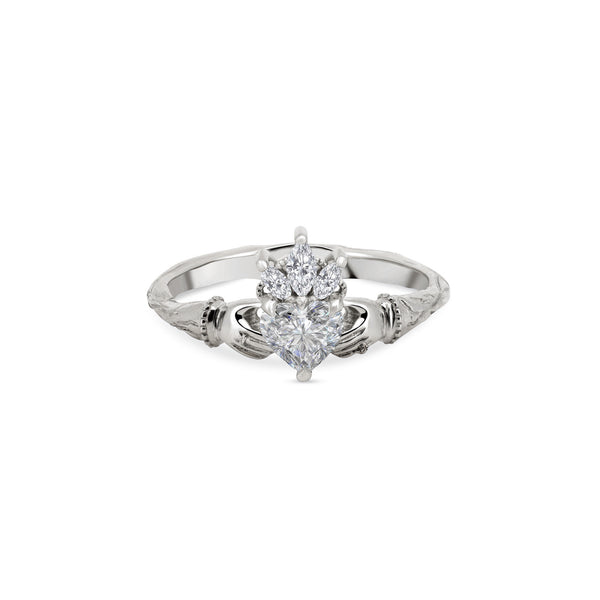 Claddagh - Heart Cut Diamond Engagement Ring 14k White Gold
