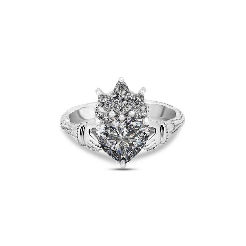 Claddagh 2ct Heart Cut Diamond Ring White Gold Chupi