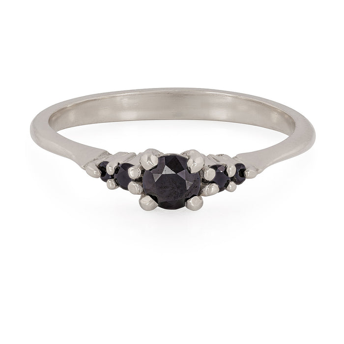 On-body shot of Evermore 0.25ct Black Diamond Engagement Ring - 14k White Gold Polished Band