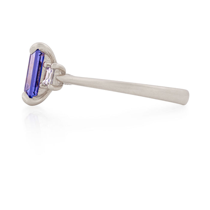On-body shot of Hero Ring - 14k Polished White Gold Tanzanite & Diamond Ring