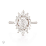 Thumbnail of Front view of the Queen of Hope 2.7ct Lab-Diamond Engagement Ring in 14k white gold, featuring a large oval diamond surrounded by a ballerina halo on a polished band.
