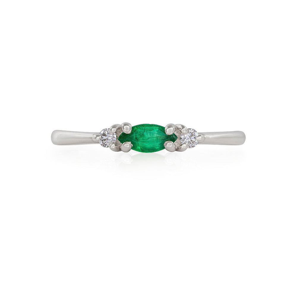 Daydreamer Ring - 14k Polished White Gold Marquise Emerald & Diamond Ring