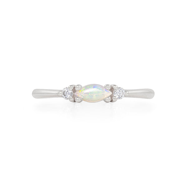 Daydreamer Ring - 14k Polished White Gold Marquise Opal & Diamond Ring