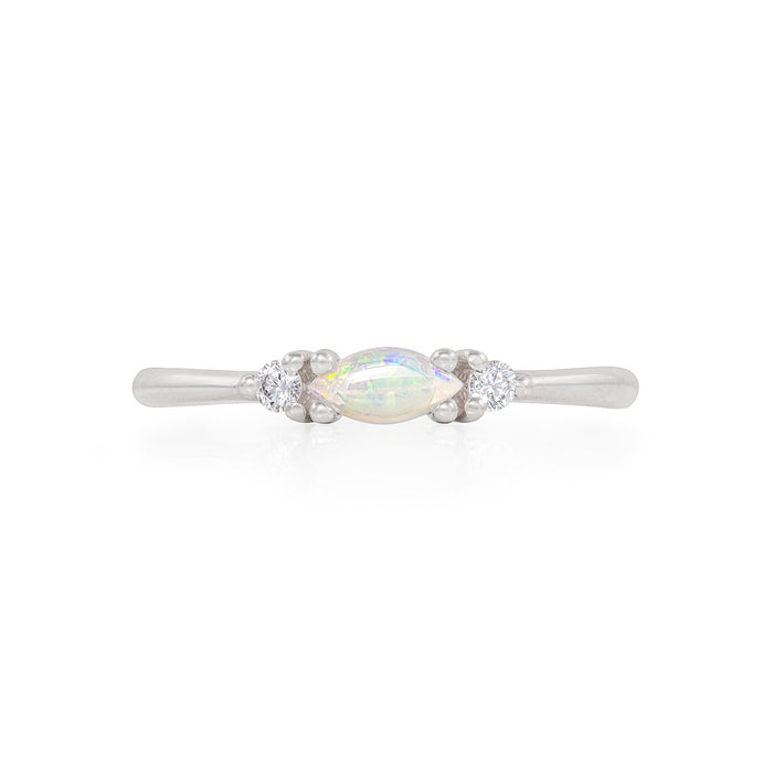 Daydreamer Ring - 14k Polished White Gold Marquise Opal & Diamond Ring
