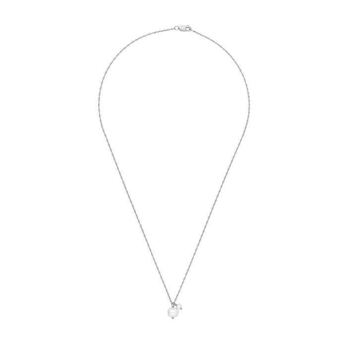 On-body shot of Raindrop Pearl Necklace - 14k White Gold Pearl Necklace