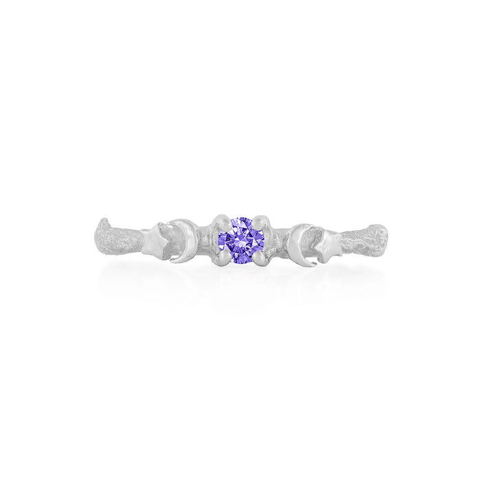 Sun, Moon & Stars Ring - 14k Polished White Gold Tanzanite Ring