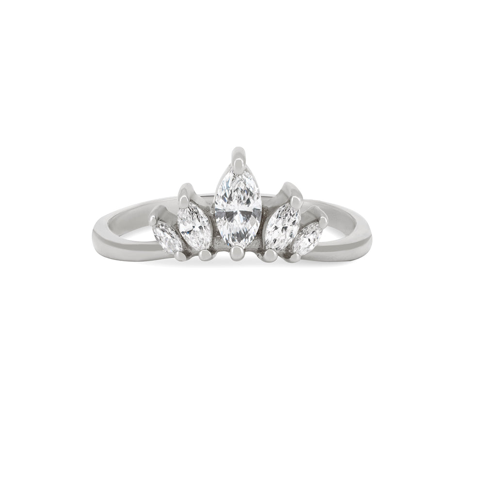 Front view of the Crown of Hope Diamond Ring in 14k white gold, featuring a large central diamond with a polished band.