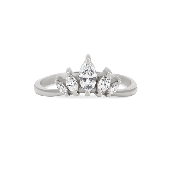 Front view of the Crown of Hope Diamond Ring in 14k white gold, featuring a large central diamond with a polished band.