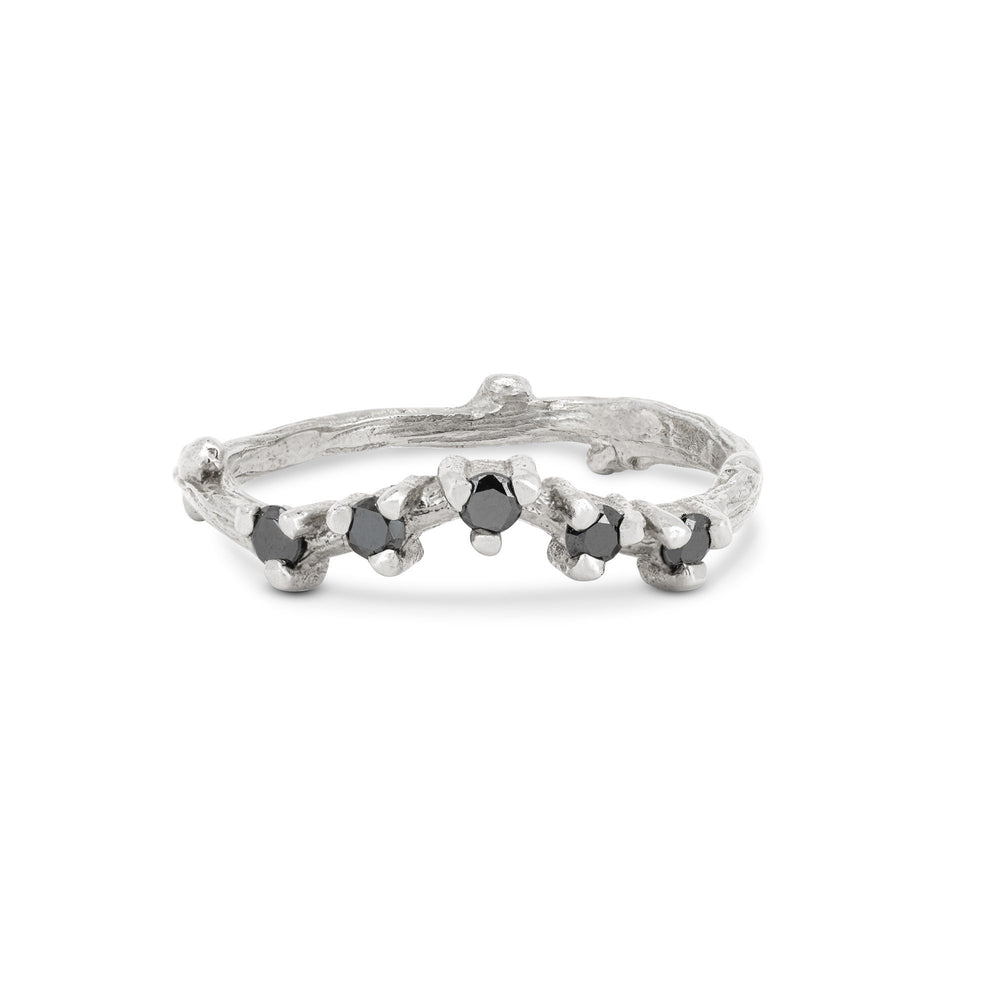 Crown of Sky Black Diamond Ring - 14k White Gold Twig Band