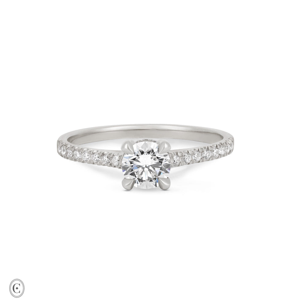 Front view of the Darling Eternity 0.5ct Solitaire Diamond Engagement Ring in 14k white gold, featuring a solitaire diamond and an eternity-set band.