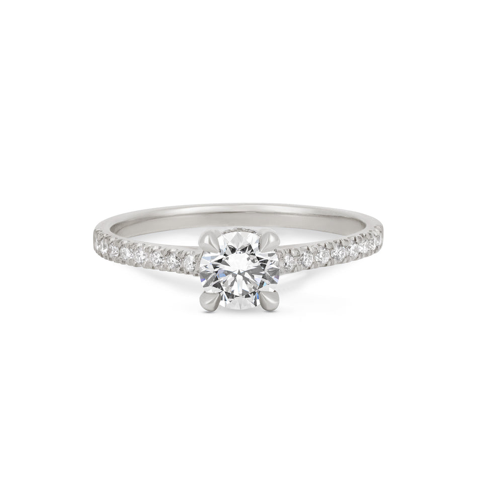 Front view of the Darling Eternity 0.5ct Solitaire Diamond Engagement Ring in 14k white gold, featuring a solitaire diamond and an eternity-set band.