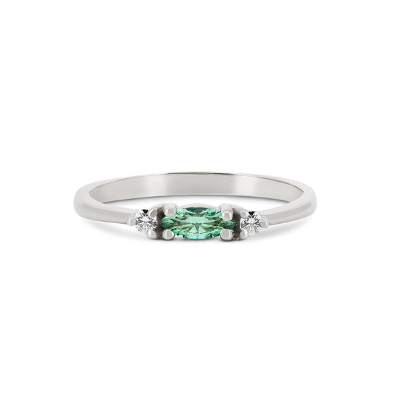 Daydreamer Ring Marquise Emerald & Diamond Ring - 14k Polished White Gold