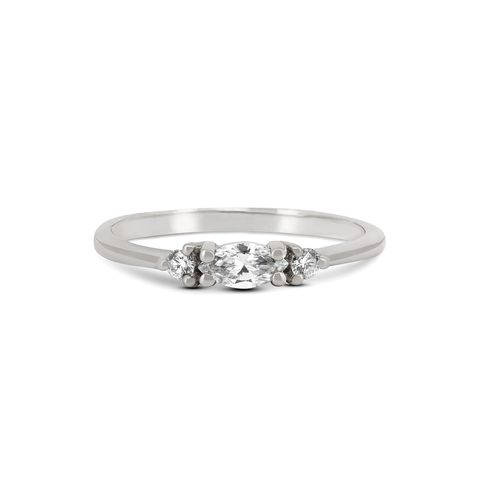 Front view of the Daydreamer Marquise Lab Grown Diamond Ring in 14k polished white gold, featuring a large marquise-cut diamond on a polished band.