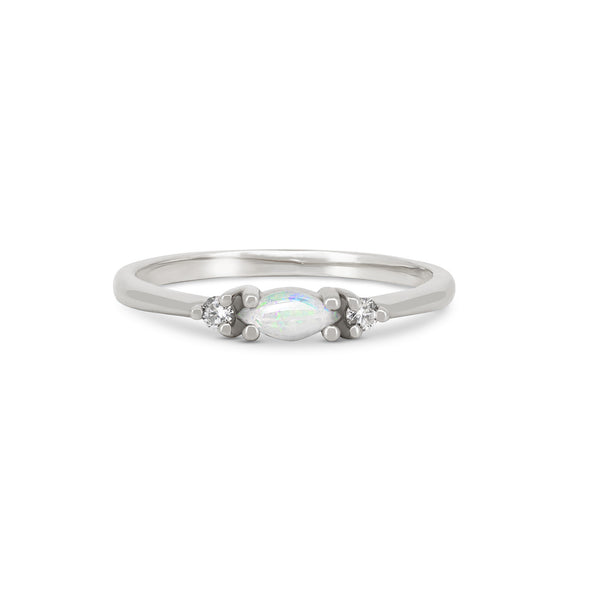 Daydreamer Ring Marquise Opal & Diamond Ring - 14k Polished White Gold
