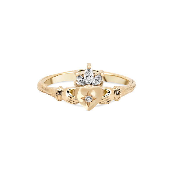 Diamond Crown Claddagh North Star Gold Ring - 14k Gold