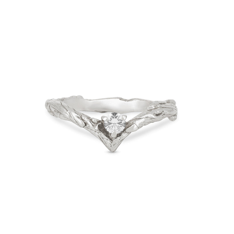 Top-down view of the Hawthorn Lab-Grown Diamond Arrow Ring in 14k white gold.