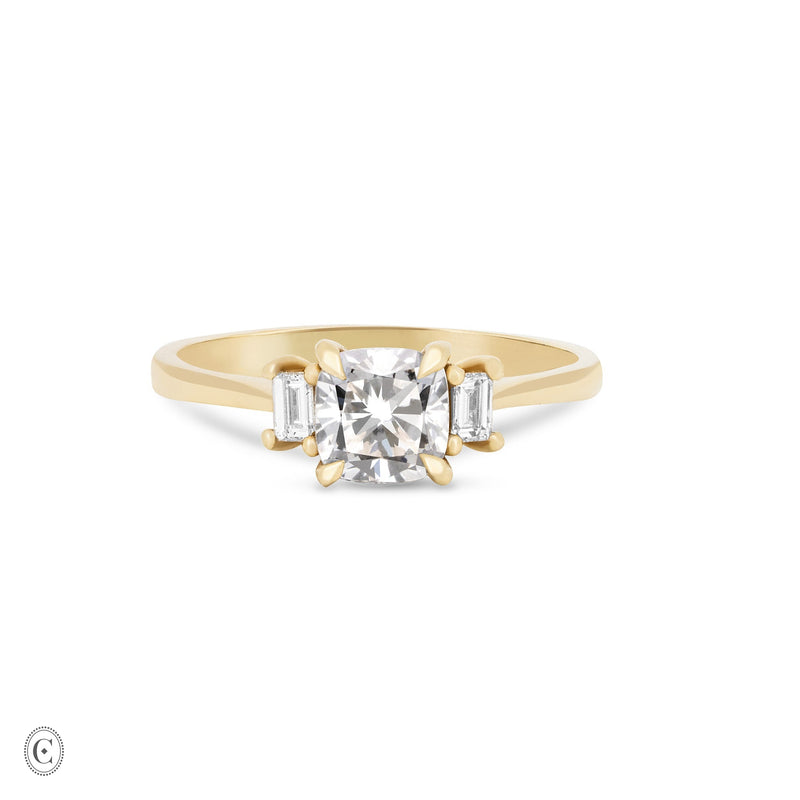 Heart's Light Three Stone Diamond Engagement Ring - 14k Gold Polished Band