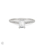 Heritage 1ct emerald cut diamond engagement ring in 14k solid white gold with eternity band, featuring lab-grown or classic diamond by Chupi.