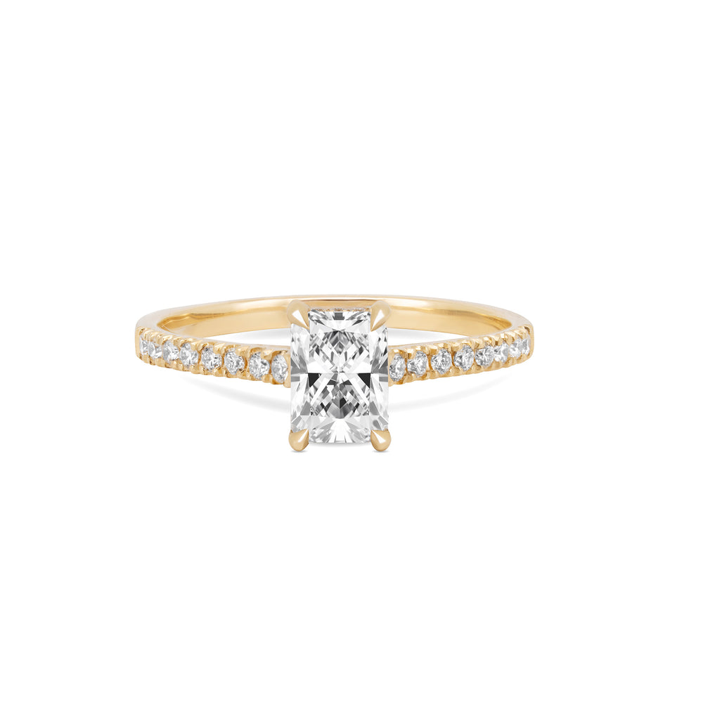 Front view of the Heritage Eternity Radiant Cut 1ct Diamond Engagement Ring in 14k gold, featuring a radiant-cut diamond with an eternity-set band.