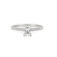 Front view of the Heritage Eternity Radiant Cut 1ct Diamond Engagement Ring in 14k white gold, featuring a radiant-cut diamond with an eternity-set band.