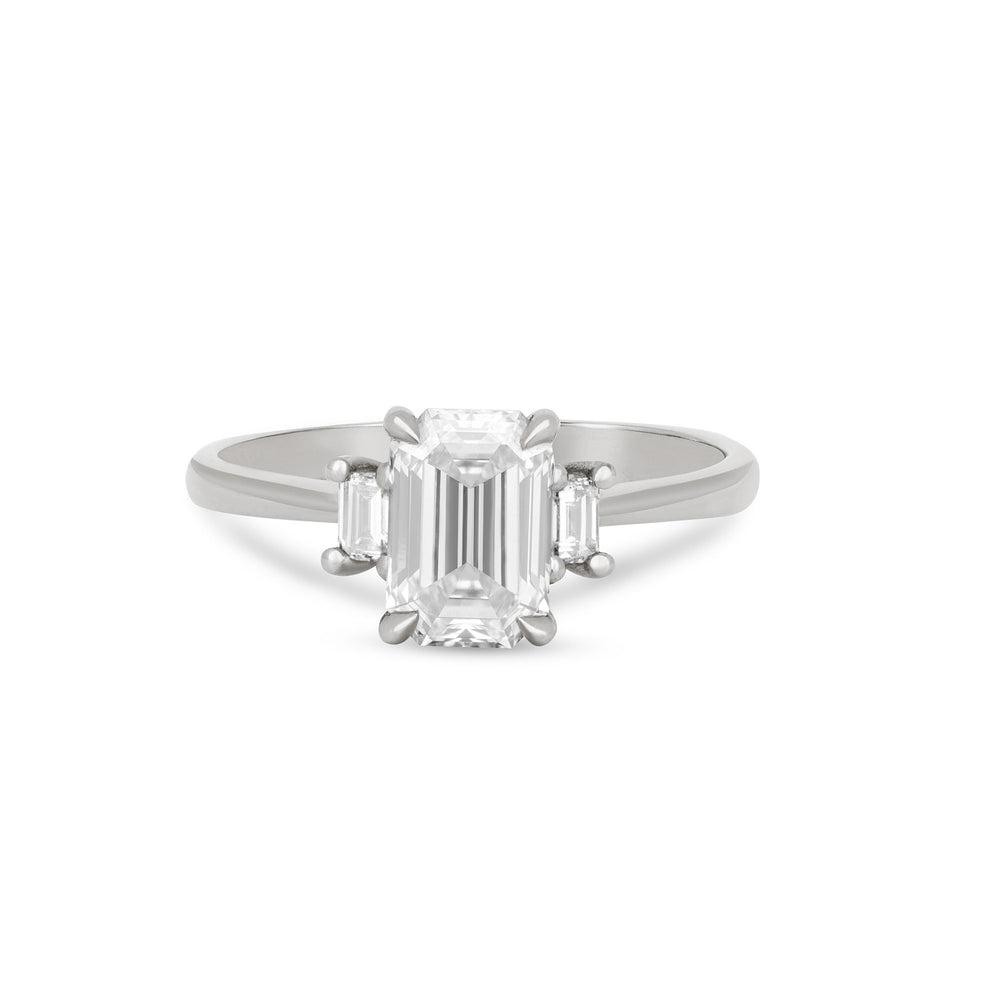 Hero - Emerald Cut Three Stone Diamond Engagement Ring 14k White Gold