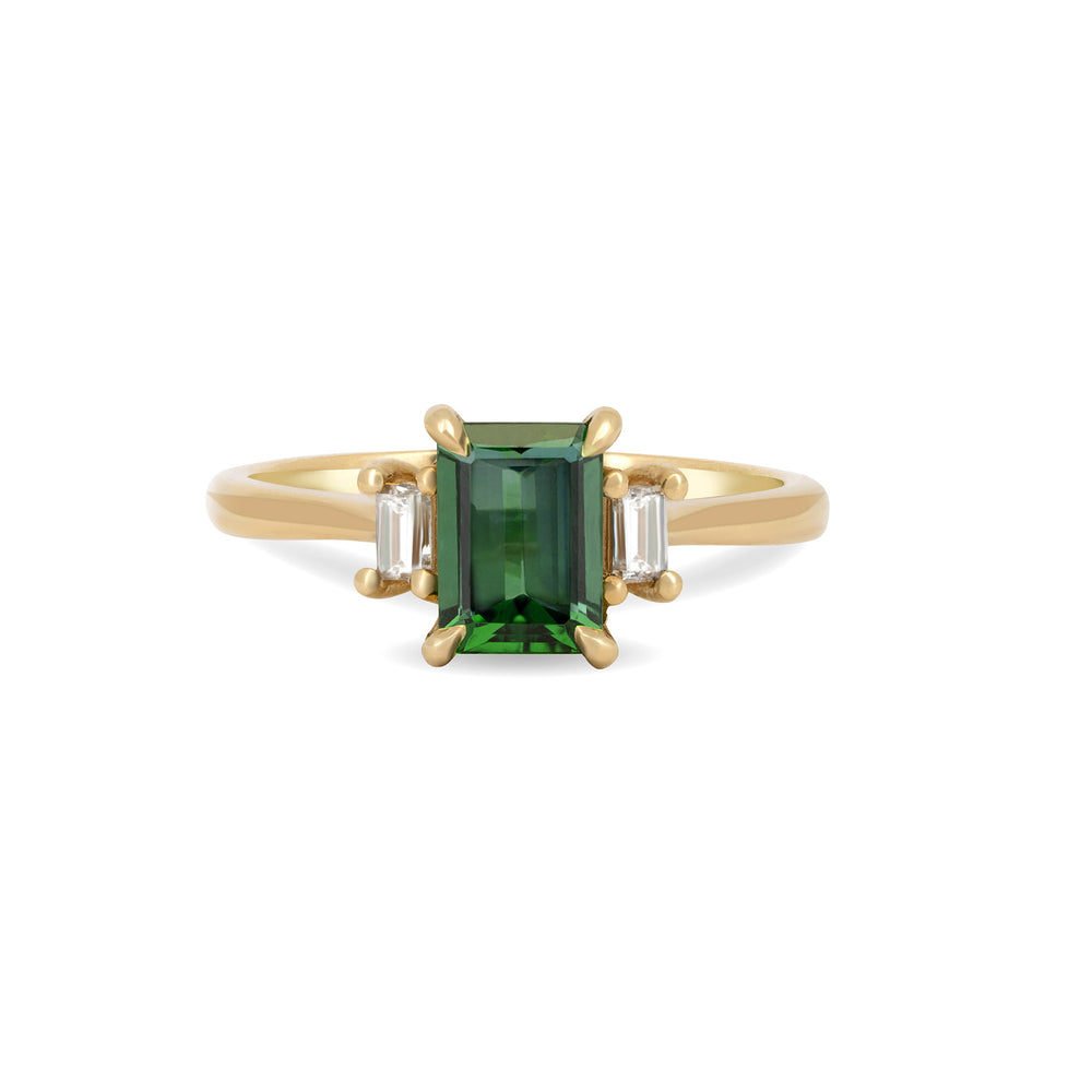 Front view of the Hero 1ct Green Tourmaline Ring in 14k solid gold, featuring a green tourmaline on a polished band.