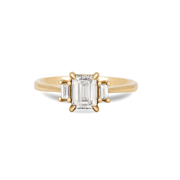 Hero - Emerald Cut Three Stone Diamond Engagement Ring 14k Gold