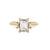 Front view of the Hero Emerald Cut Three Stone Diamond Engagement Ring in 14k solid gold, featuring a central 2ct emerald-cut diamond flanked by two smaller diamonds on a polished band.