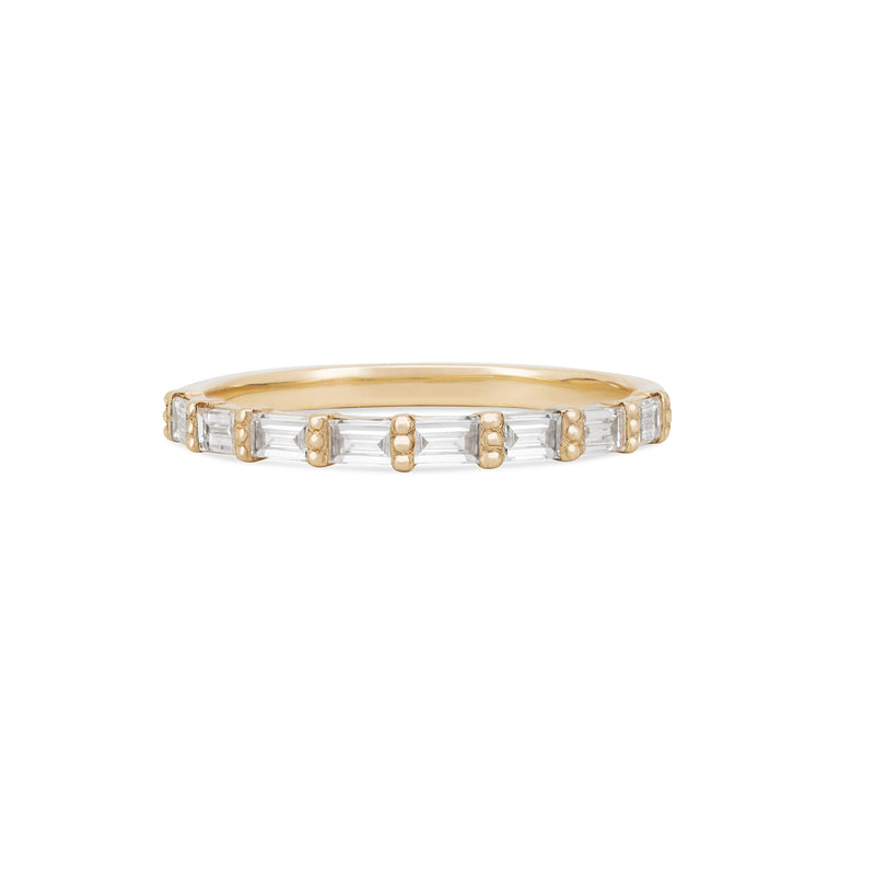 Front view of the Hero Eternity Baguette Diamond Ring in 14k gold, featuring baguette diamonds.