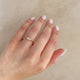Close-up of a hand wearing the Promise Me Tomorrow Diamond Ring in 14k polished gold.